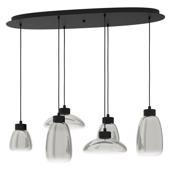 39894 Светод. подвес SARNARRA димм, 6x6W(LED), L1280, B545, H1500, 6х380lm, сталь, черный/стекло с н