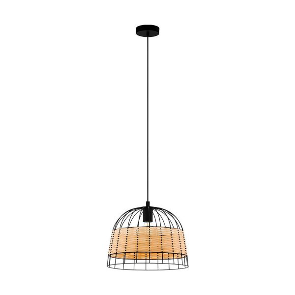 (ПРОМО) 43311 Подвес ANWICK, 1x40W(E27), Ø370, сталь, черный/ротанг, натуральный
