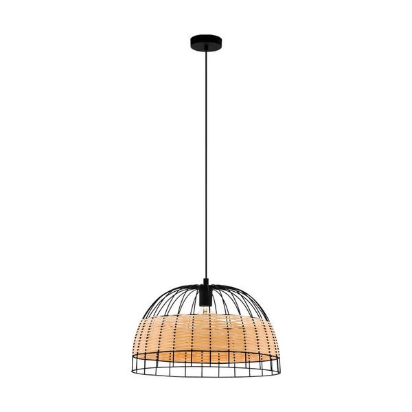 43312 Подвес ANWICK, 1x40W(E27), Ø500, сталь, черный/ротанг, натуральный