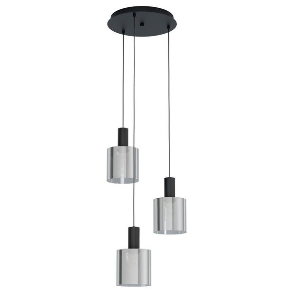 98754 Подвес GOROSIBA, 3х40W(E27), Ø410, H1300, сталь, черный/стекло с напыл., черный-прозрач.