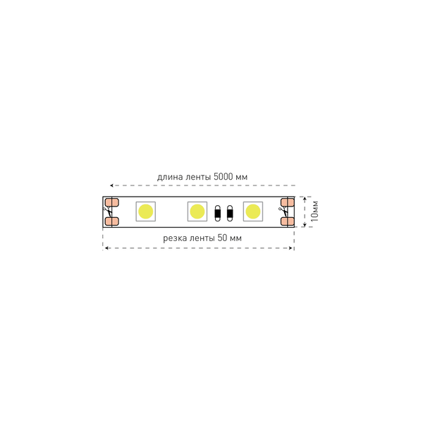 (((Эстетта) Лента светодиодная эконом SMD5050, 60 LED/м, 14,4 Вт/м, 12В , IP20, Цвет: xолодный белый