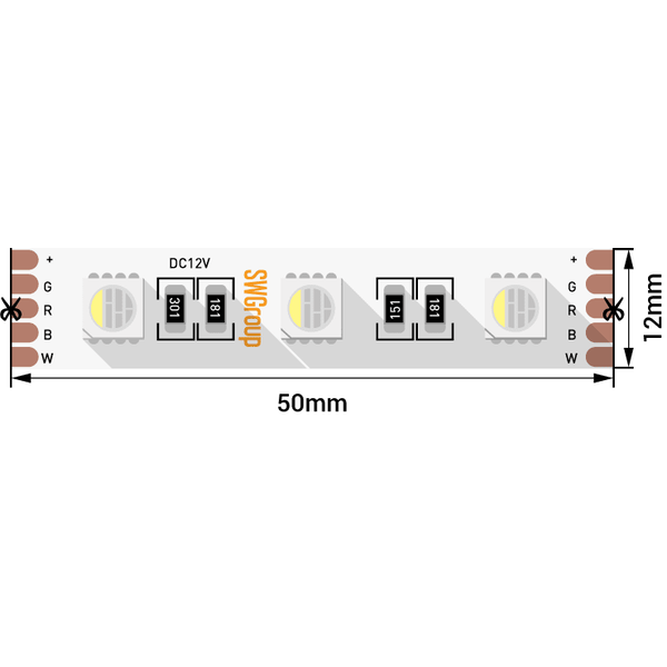 Лента светодиодная стандарт 5050, 60 LED/м, 19,2 Вт/м, 12В , IP20, Цвет: RGB + нейтральный белый