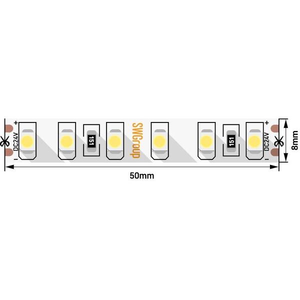 (((Эстетта) Лента светодиодная стандарт SMD3528, 120 LED/м, 9,6 Вт/м, 24В , IP20, Цвет: Теплый белый