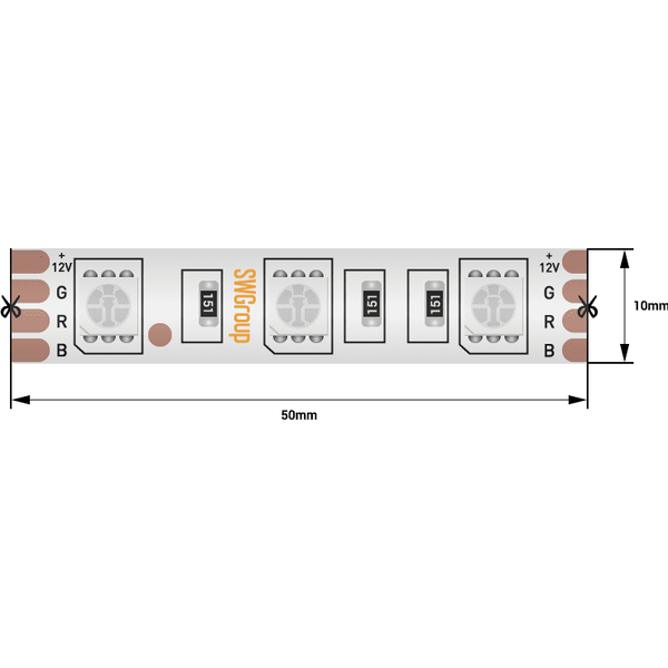 (((Эстетта) Лента светодиодная стандарт SMD5050, 60 LED/м, 14,4 Вт/м, 12В , IP68, Цвет: RGB