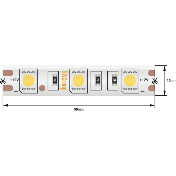 (((Эстетта) Лента светодиодная стандарт SMD5050, 60 LED/м, 14,4 Вт/м, 12В , IP65, Цвет: Желтый