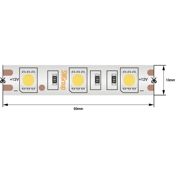 (((Эстетта) Лента светодиодная стандарт SMD5050, 60 LED/м, 14,4 Вт/м, 12В , IP68, Цвет: Красный