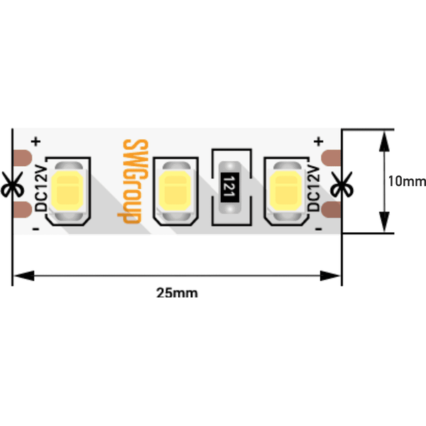 Лента светодиодная стандарт 2835, 120 LED/м, 12 Вт/м, 12В , IP20, Цвет: Нейтральный белый