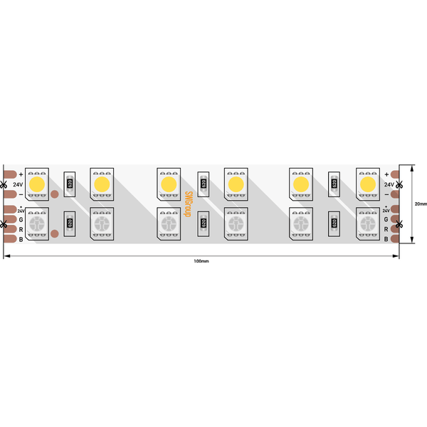 (((Эстетта) Лента светодиодная стандарт SMD5050, 120 LED/м, 28,8 Вт/м, 24В , IP20, Цвет: RGB + xолод