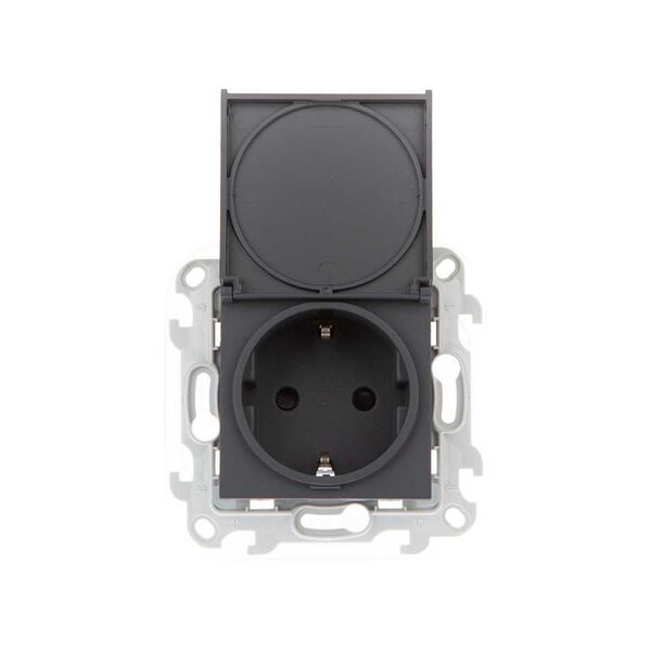 Розетка IP44 Schuko 2Р+E с крышкой и шторками 16A 250В~, S24, графит Simon