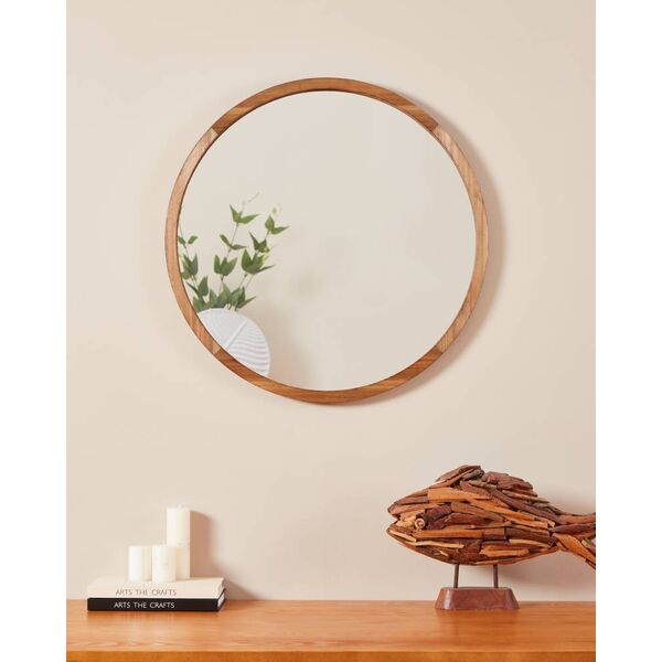 425038 Зеркало декоративное BANI, B25, Ø700, дерево, зеркало, коричневый