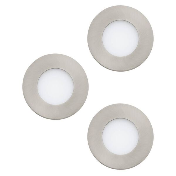98634 Комплект встраиваемых светильников FUEVA 1, 3X2,8W (LED), 3000K, 1050lm, IP20/44, Ø85, литой металл, матовый никель / пластик, белый 