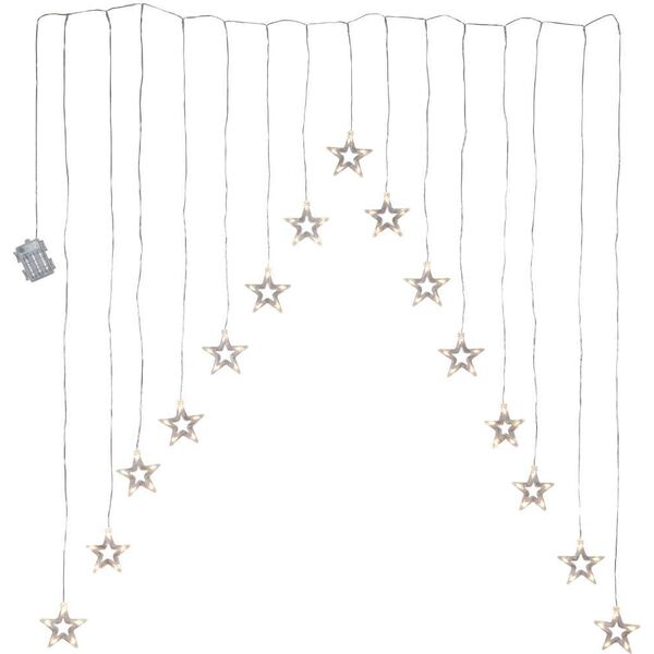 411549 Светодиодная оконная гирлянда на батарейках DECYSTAR, 15X0,3W (LED), теплый белый, L1250, B10, H1200, 3Х402, таймер, ежедневное включение на 6 