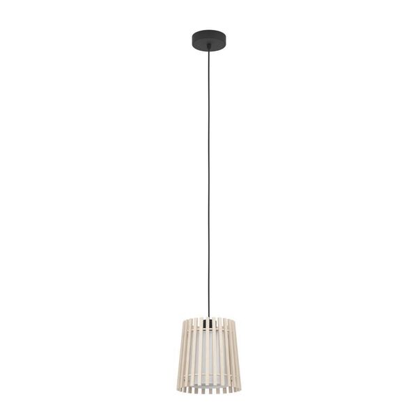 900902 Подвесной светильник (люстра) FATTORIA, 1X40W (E27), Ø200, сталь, черный / дерево, текстиль,