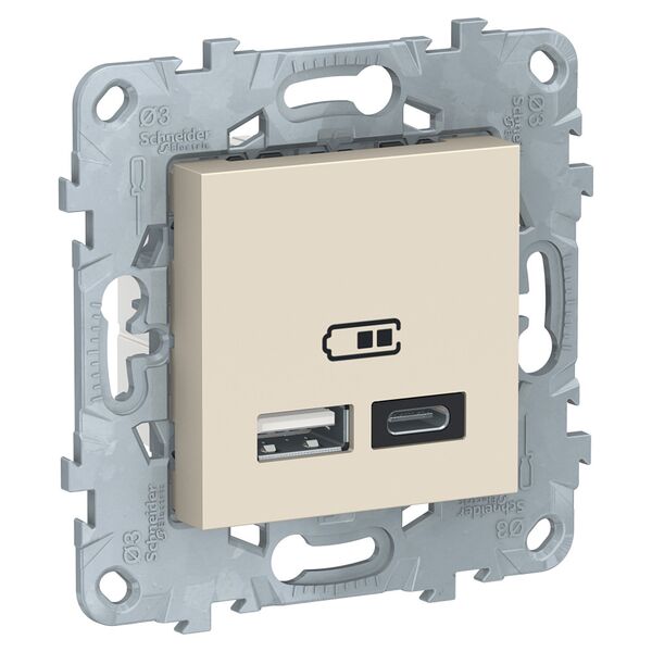 Розетка USB, 2-местная, тип A+C, 5В / 2400 Ма, бежевый, UNICA NEW