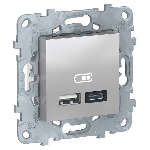 Розетка USB, 2-местная, тип A+C, 5В / 2400 Ма, алюминий, UNICA NEW
