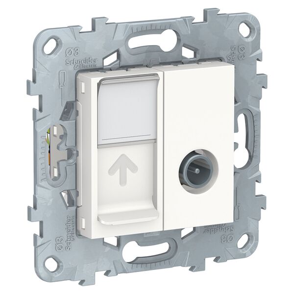 TV-розетка одиночная + комп. RJ45 кат.6 UTP, белый, UNICA NEW