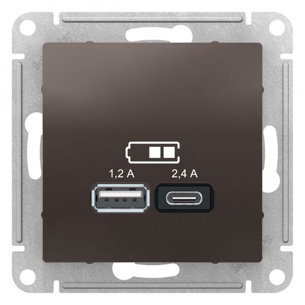 USB РОЗЕТКА, тип A (1,2 А) + тип С (2,4 А), МОККО, ATLAS