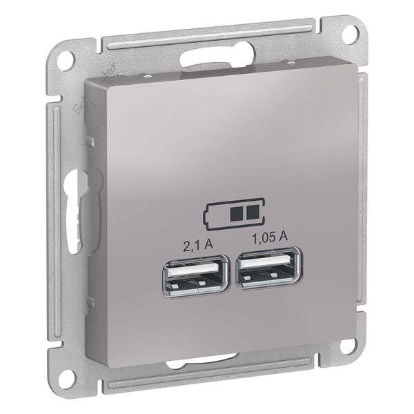 USB РОЗЕТКА, 5В, 1 порт x 2,1 А, 2 порта х 1,05 А, АЛЮМИНИЙ, ATLAS 1шт