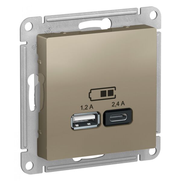 USB РОЗЕТКА, тип A (1,2 А) + тип С (2,4 А), ШАМПАНЬ, ATLAS