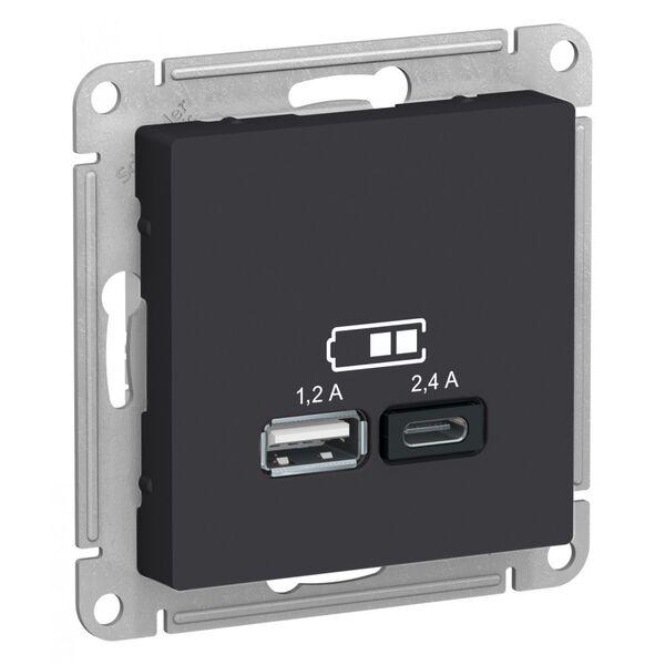 USB РОЗЕТКА, тип A (1,2 А) + тип С (2,4 А), КАРБОН, ATLAS