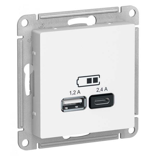 USB РОЗЕТКА, тип A (1,2 А) + тип С (2,4 А), БЕЛЫЙ, ATLAS