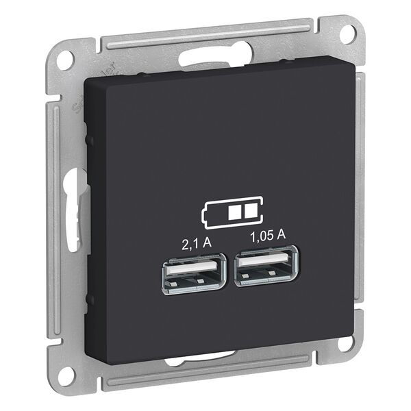 USB РОЗЕТКА, 5В, 1 порт x 2,1 А, 2 порта х 1,05 А, КАРБОН, ATLAS 1шт