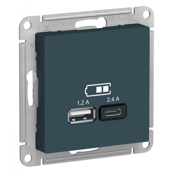 USB РОЗЕТКА, тип A (1,2 А) + тип С (2,4 А), ИЗУМРУД, ATLAS