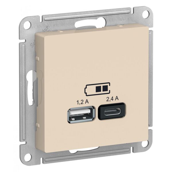 USB РОЗЕТКА, тип A (1,2 А) + тип С (2,4 А), БЕЖЕВЫЙ, ATLAS