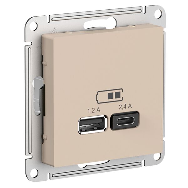 USB РОЗЕТКА, тип A (1,2 А) + тип С (2,4 А), ПЕСОЧНЫЙ, ATLAS