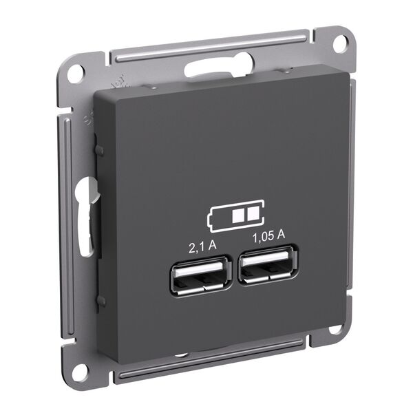 USB РОЗЕТКА, 5В, 1 порт x 2,1 А, 2 порта х 1,05 А, БАЗАЛЬТ, ATLAS 1шт