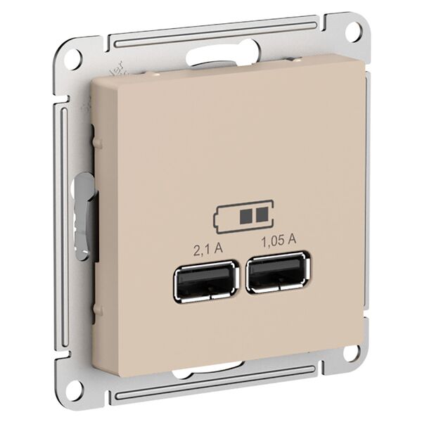 USB РОЗЕТКА, 5В, 1 порт x 2,1 А, 2 порта х 1,05 А, ПЕСОЧНЫЙ, ATLAS 1шт