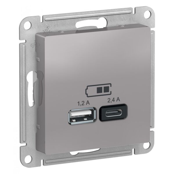 USB РОЗЕТКА, тип A (1,2 А) + тип С (2,4 А), АЛЮМИНИЙ, ATLAS