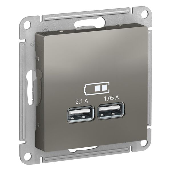 USB РОЗЕТКА, 5В, 1 порт x 2,1 А, 2 порта х 1,05 А, СТАЛЬ, ATLAS 1шт