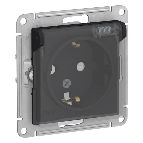 РОЗЕТКА с з/к со шторками с крышкой, 16А, IP44, КАРБОН, ATLAS Aqua 15шт