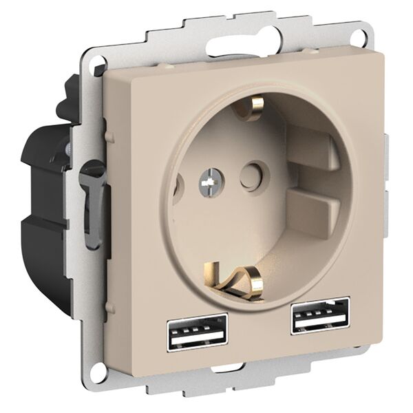 РОЗЕТКА 16А c 2 USB A+A, 5В/2,4А, 2х5В/1,2А, механизм, ПЕСОЧНЫЙ