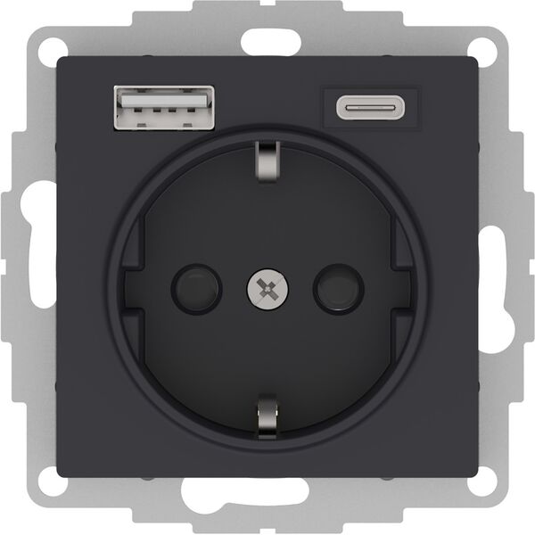 РОЗЕТКА 16А c 2 USB A+С, 5В/2,4А/3,0А, 2х5В/1,5А, механизм, КАРБОН