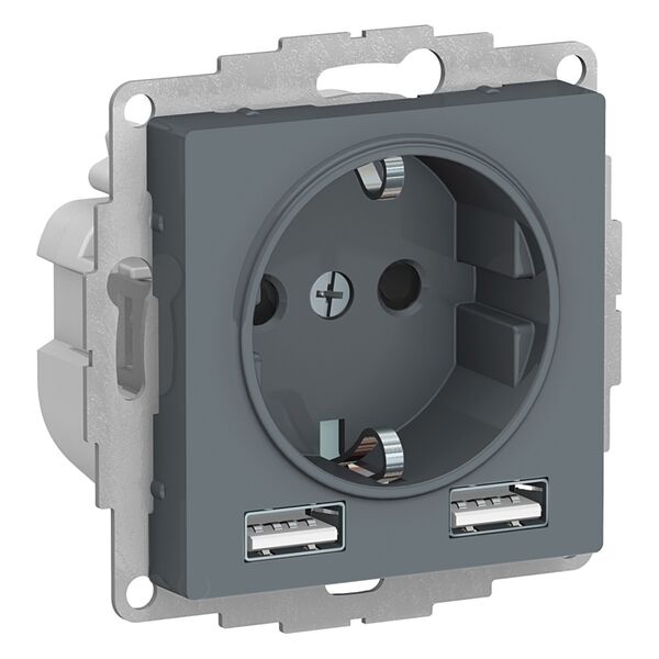 РОЗЕТКА 16А c 2 USB A+A, 5В/2,4А, 2х5В/1,2А, механизм, ГРИФЕЛЬ