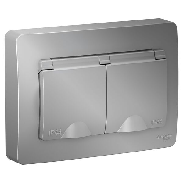 Розетка 2-ая IP44 с з/к со шторками, с крышками, 16А, алюминий, с/у, BLANCA (5шт.)