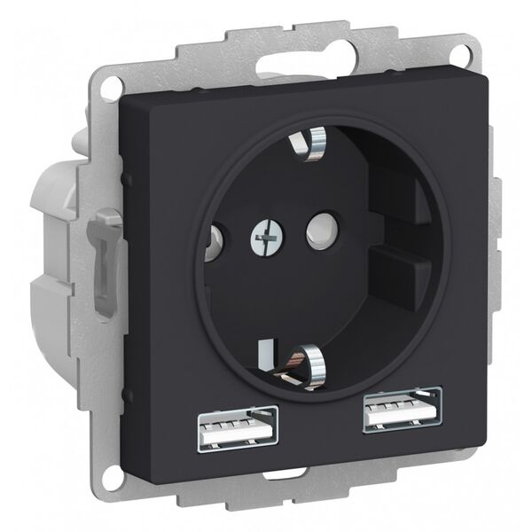 РОЗЕТКА 16А c 2 USB A+A, 5В/2,4А, 2х5В/1,2А, механизм, КАРБОН