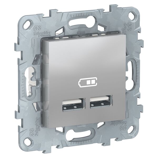 Розетка USB, 2-местная, 5 В / 2100 Ма, алюминий, UNICA NEW