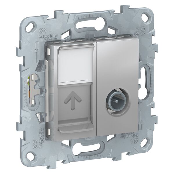 TV-розетка одиночная + комп. RJ45 кат.6 UTP, алюминий, UNICA NEW