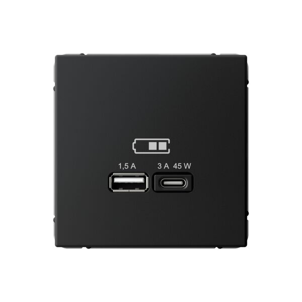 USB РОЗЕТКА A + тип-C 45Вт высокоскор.заряд. QC, PD, механизм, КАРБОН ARTGALLERY