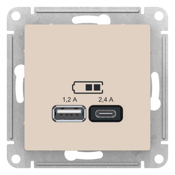 USB РОЗЕТКА, тип A (1,2 А) + тип С (2,4 А), БЕЖЕВЫЙ, ATLAS