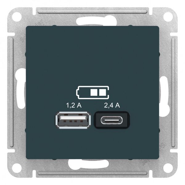 USB РОЗЕТКА, тип A (1,2 А) + тип С (2,4 А), ИЗУМРУД, ATLAS