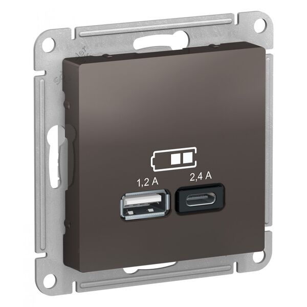 USB РОЗЕТКА, тип A (1,2 А) + тип С (2,4 А), МОККО, ATLAS