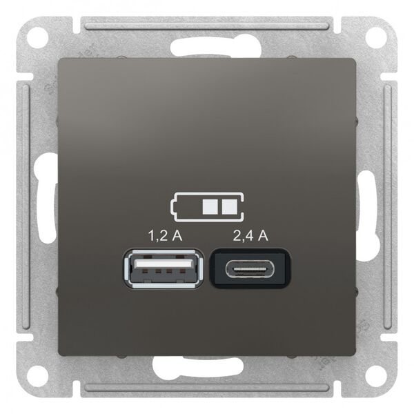 USB РОЗЕТКА, тип A (1,2 А) + тип С (2,4 А), СТАЛЬ, ATLAS