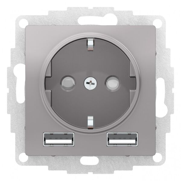 РОЗЕТКА 16А c 2 USB A+A, 5В/2,4А, 2х5В/1,2А, механизм, АЛЮМИНИЙ