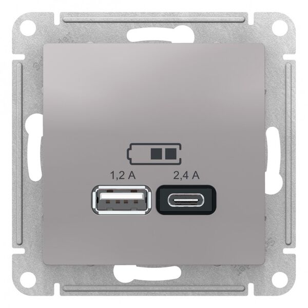 USB РОЗЕТКА, тип A (1,2 А) + тип С (2,4 А), АЛЮМИНИЙ, ATLAS