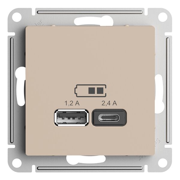 USB РОЗЕТКА, тип A (1,2 А) + тип С (2,4 А), ПЕСОЧНЫЙ, ATLAS