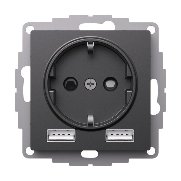 РОЗЕТКА 16А с 2 USB A+A, 5В/2,4А, 2х5В/1,2А, механизм, БАЗАЛЬТ
